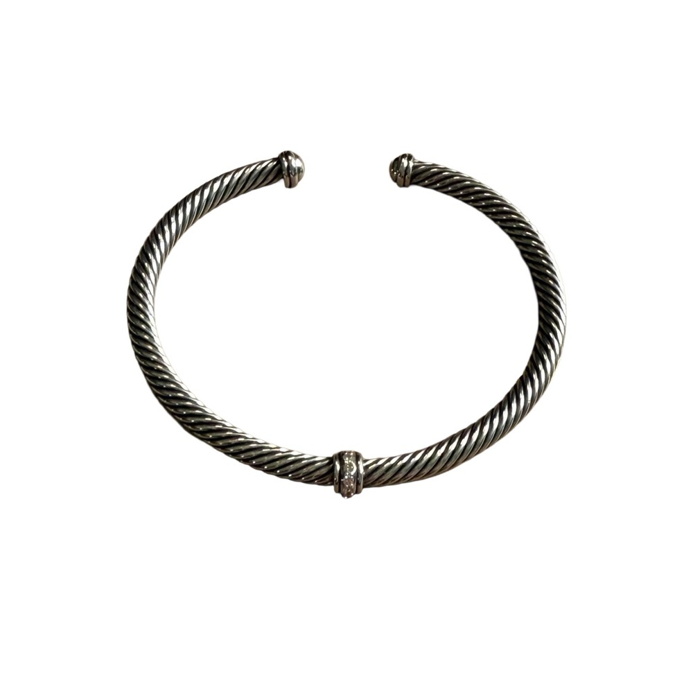 DAVID YURMAN STERLING SILVER “CLASSIC CABLE STATION” BANGLE BRACELET W/ DIAMONDS - Picture 6 of 9